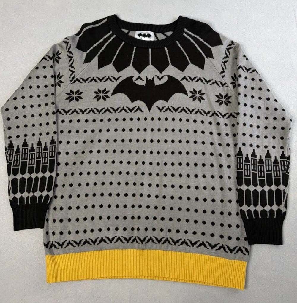 Batman Ugly Christmas Sweater Fan Gift Unisex LARGE Wool blend